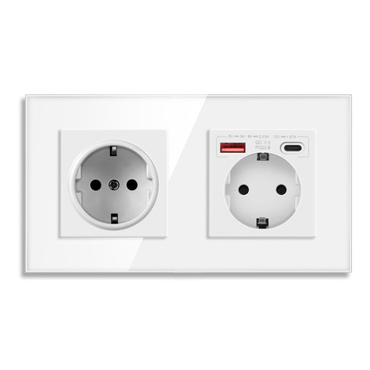AnjieloSmart European standard German-style USB Type-C wall power socket, 86mm type, 16A, concealed installation, 20W, European standard, glass panel