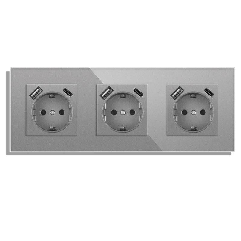 AnjieloSmart Type 82 European standard German-style USB Type-C integrated wall power socket, 16A, concealed mounting, glass panel.