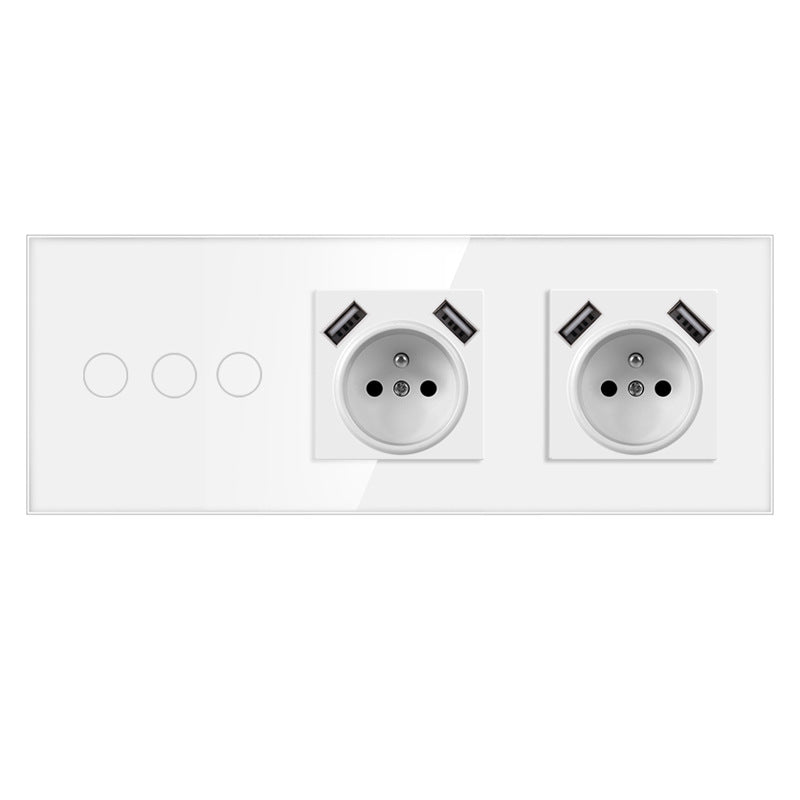 AnjieloSmart Touch sensor French style switch, 228*86mm with socket, crystal glass panel, 16A socket switch