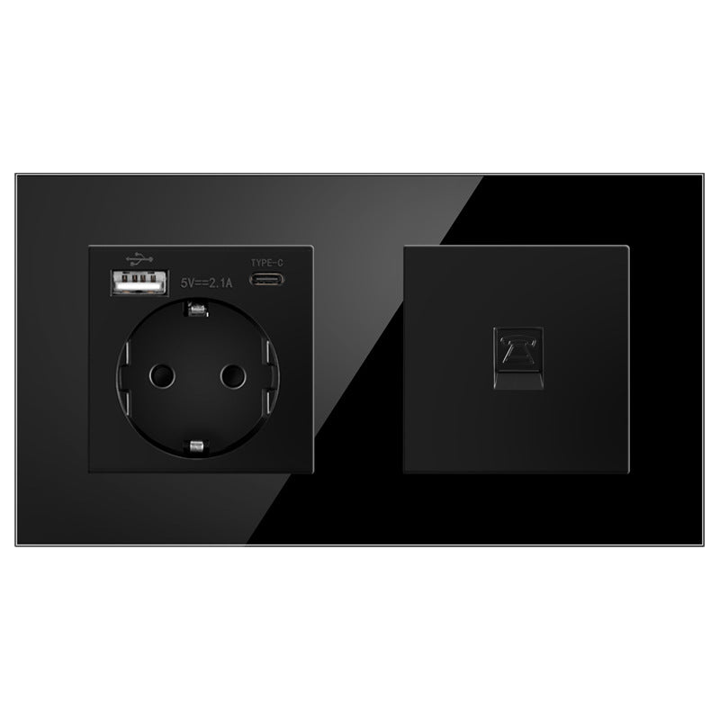 AnjieloSmart European standard 86mm German-style socket + CAT3 TV RJ45 tempered glass wall connector + computer internet