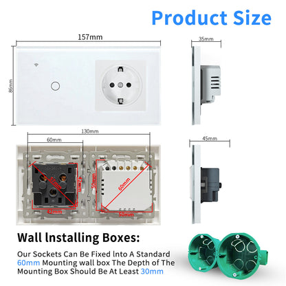 AnjieloSmart 157 European Standard WIFI Smart Switch Socket Single Round Tempered Glass Graffiti APP Voice Switch Panel for Smart Home