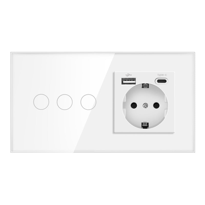 AnjieloSmart European standard Russian style touch sensor switch with socket, crystal glass panel wall switch and socket.