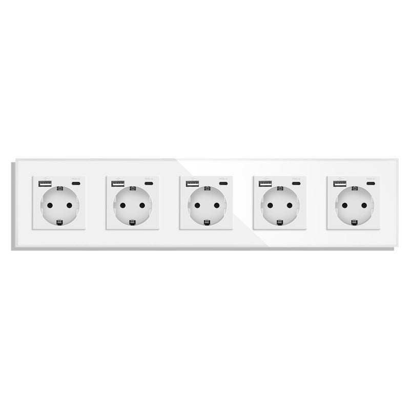 AnjieloSmart Type 82 European standard German-style USB Type-C integrated wall power socket, 16A, concealed mounting, glass panel.