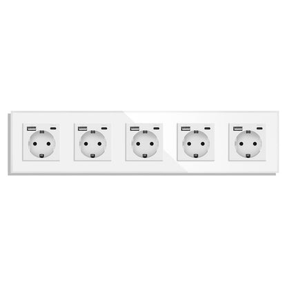 AnjieloSmart Type 82 European standard German-style USB Type-C integrated wall power socket, 16A, concealed mounting, glass panel.