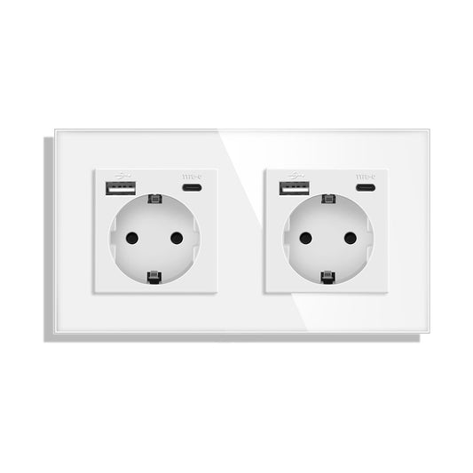 AnjieloSmart Type 82 European standard German-style USB Type-C integrated wall power socket, 16A, concealed mounting, glass panel.