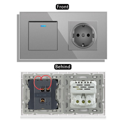 AnjieloSmart 220V 16A wall socket with toggle switch and USB port, 153*86 glass panel with light switch
