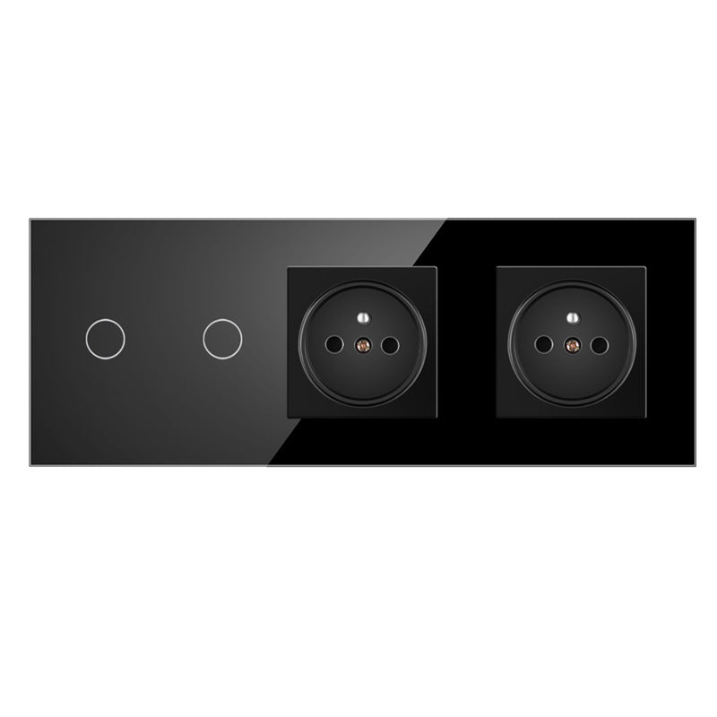 AnjieloSmart Touch sensor French style switch, 228*86mm with socket, crystal glass panel, 16A socket switch