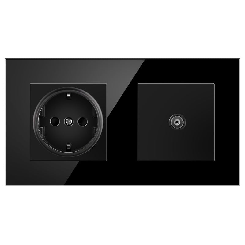 AnjieloSmart European standard 86mm German-style socket + CAT3 TV RJ45 tempered glass wall connector + computer internet
