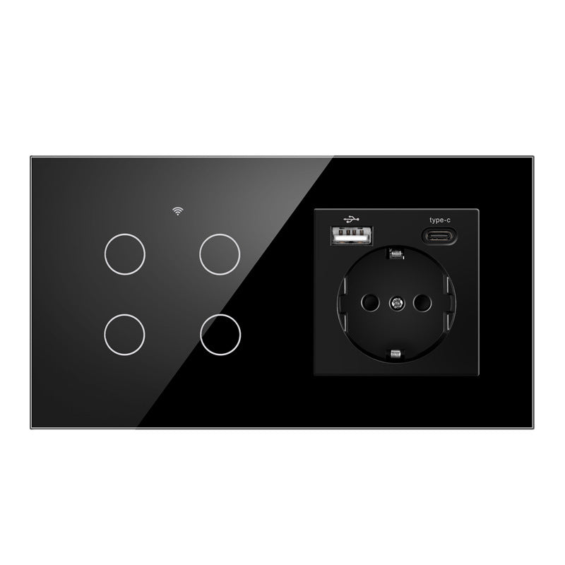 AnjieloSmart 157 European Standard WIFI Smart Switch Socket Single Round Tempered Glass Graffiti APP Voice Switch Panel for Smart Home