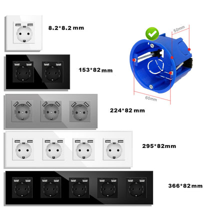 AnjieloSmart European standard German-style USB Type-C wall power socket, 86mm type, 16A, concealed installation, 20W, European standard, glass panel