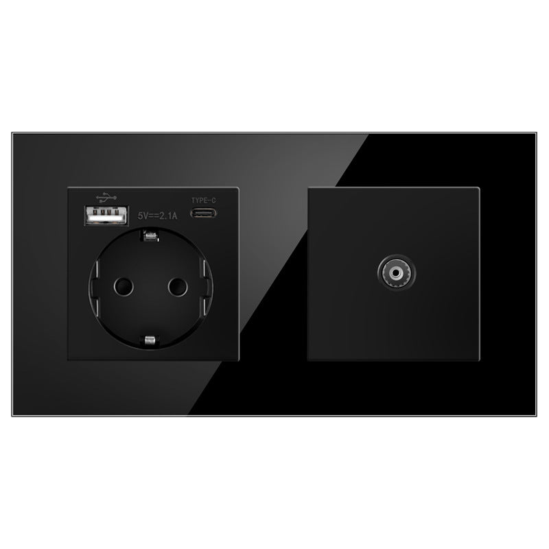 AnjieloSmart European standard 86mm German-style socket + CAT3 TV RJ45 tempered glass wall connector + computer internet