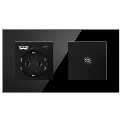 AnjieloSmart European standard 86mm German-style socket + CAT3 TV RJ45 tempered glass wall connector + computer internet