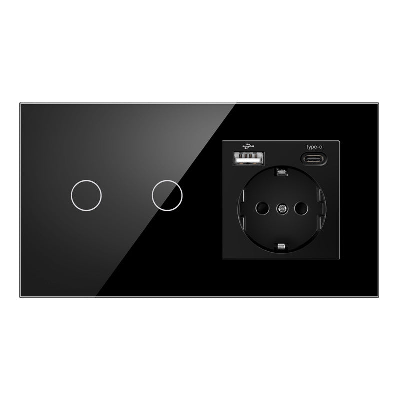 AnjieloSmart European standard Russian style touch sensor switch with socket, crystal glass panel wall switch and socket.