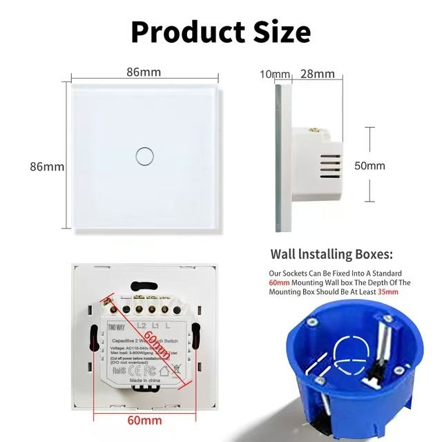 AnjieloSmart European and British standard pure touch double control switch single round tempered glass staircase headboard