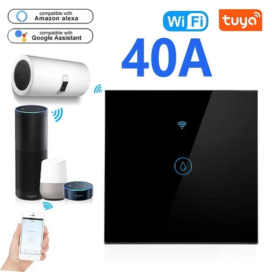 Anjielo Smart control of high-power appliances: 40A WiFi switch for remote and safe control of water heaters and air conditioners | Supports voice control and Tuya App.