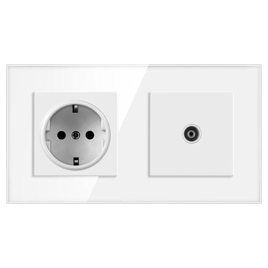 AnjieloSmart European standard 86mm German-style socket + CAT3 TV RJ45 tempered glass wall connector + computer internet