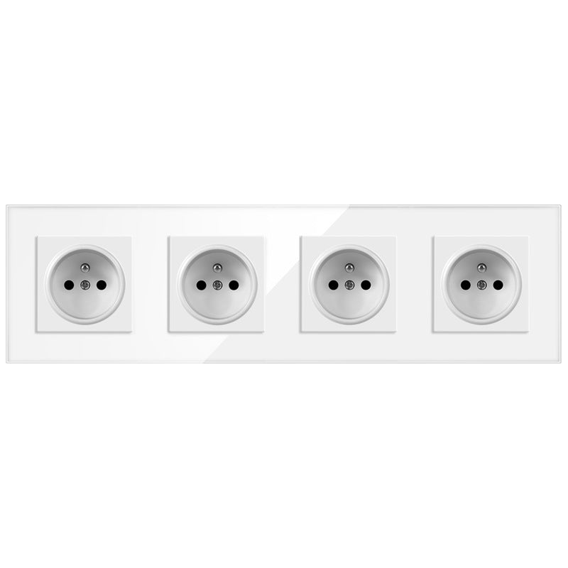 AnjieloSmart European Standard Type 86 French Four-Outlet Socket, 299*86mm Glass Panel, 16A Wall Power Socket