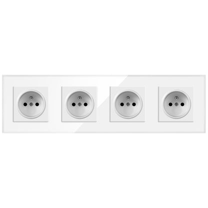 AnjieloSmart European Standard Type 86 French Four-Outlet Socket, 299*86mm Glass Panel, 16A Wall Power Socket