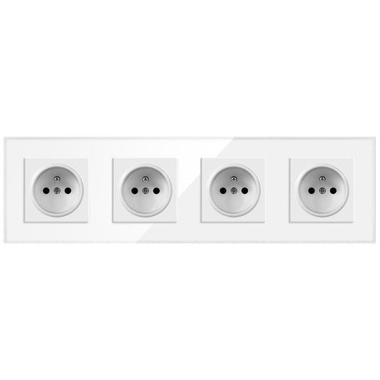 AnjieloSmart European Standard Type 86 French Four-Outlet Socket, 299*86mm Glass Panel, 16A Wall Power Socket