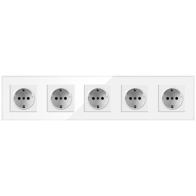 AnjieloSmart European standard 86-type German-style five-gang socket with glass panel, 16A wall power socket Russia