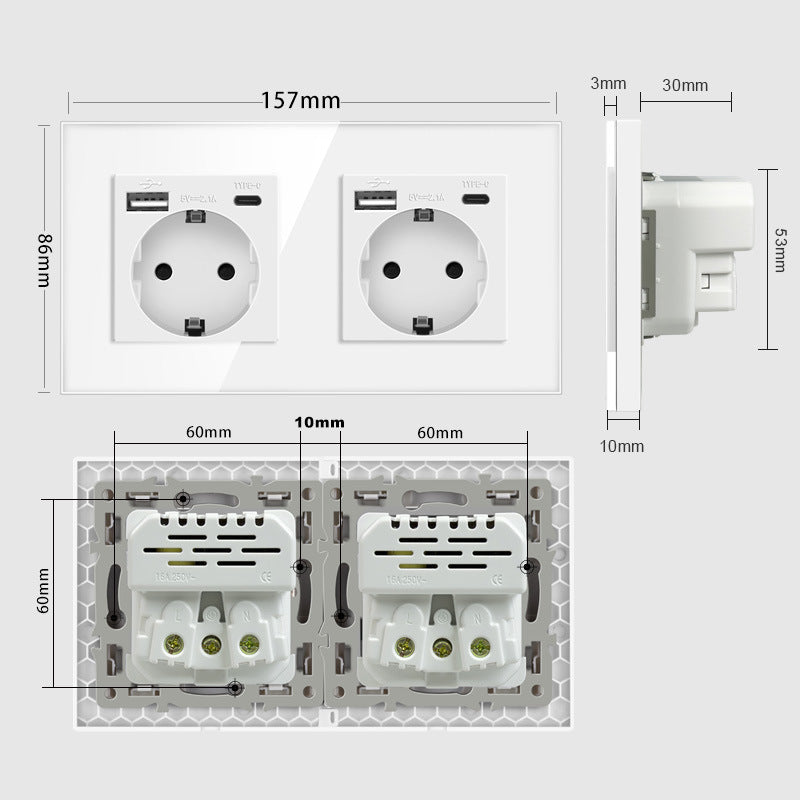 AnjieloSmart European standard wall power socket with USB and Type-C charging ports (German standard).