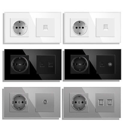 AnjieloSmart 153*86mm double wall socket with EU plug, TV and CAT5 internet RJ45 computer connection.