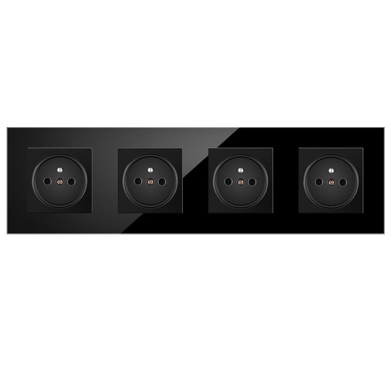 AnjieloSmart European Standard Type 86 French Four-Outlet Socket, 299*86mm Glass Panel, 16A Wall Power Socket