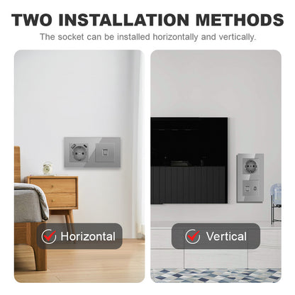 AnjieloSmart European standard 86mm German-style socket + CAT3 TV RJ45 tempered glass wall connector + computer internet