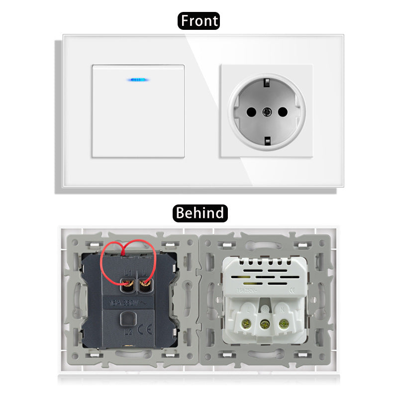 AnjieloSmart 220V 16A wall socket with toggle switch and USB port, 153*86 glass panel with light switch
