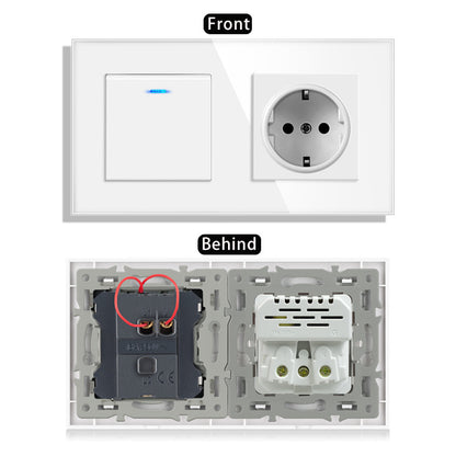 AnjieloSmart 220V 16A wall socket with toggle switch and USB port, 153*86 glass panel with light switch