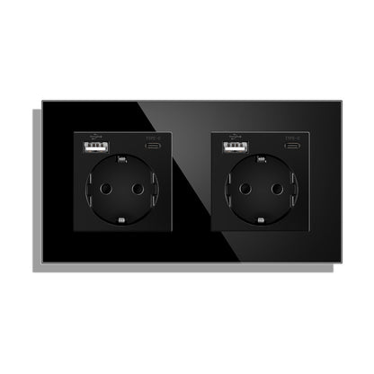 AnjieloSmart Type 82 European standard German-style USB Type-C integrated wall power socket, 16A, concealed mounting, glass panel.