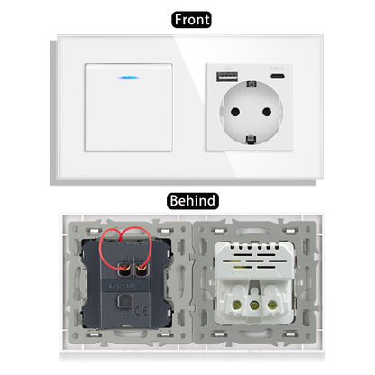 AnjieloSmart 220V 16A wall socket with toggle switch and USB port, 153*86 glass panel with light switch