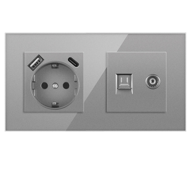 AnjieloSmart European standard 86mm German-style socket + CAT3 TV RJ45 tempered glass wall connector + computer internet
