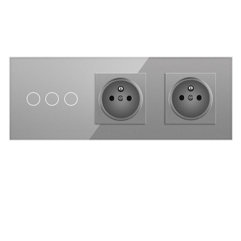 AnjieloSmart Touch sensor French style switch, 228*86mm with socket, crystal glass panel, 16A socket switch