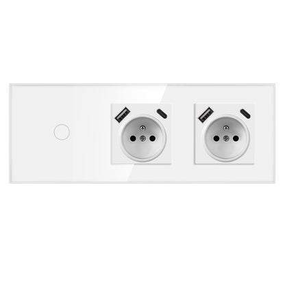 AnjieloSmart Touch sensor French style switch, 228*86mm with socket, crystal glass panel, 16A socket switch