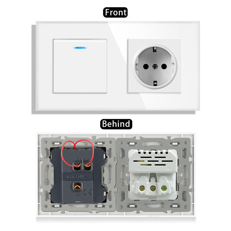 AnjieloSmart 220V 16A wall socket with toggle switch and USB port, 153*86 glass panel with light switch