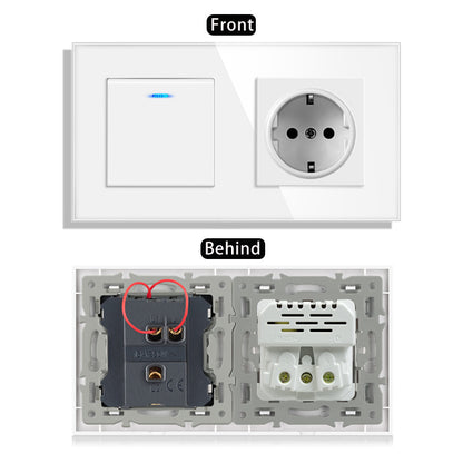 AnjieloSmart 220V 16A wall socket with toggle switch and USB port, 153*86 glass panel with light switch