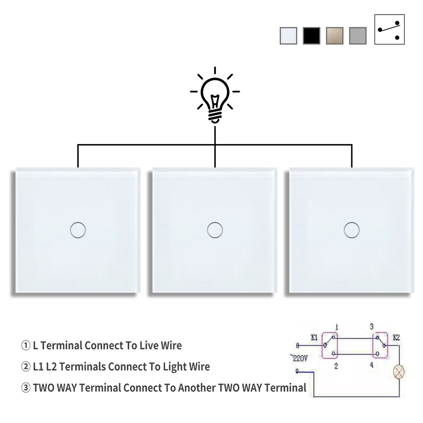 AnjieloSmart European and British standard pure touch double control switch single round tempered glass staircase headboard