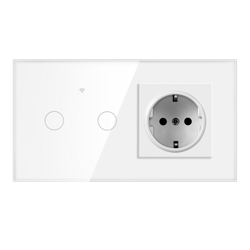 AnjieloSmart 157 European Standard WIFI Smart Switch Socket Single Round Tempered Glass Graffiti APP Voice Switch Panel for Smart Home