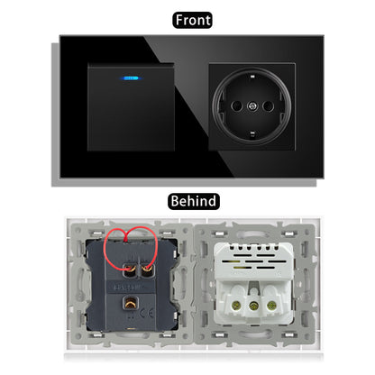 AnjieloSmart 220V 16A wall socket with toggle switch and USB port, 153*86 glass panel with light switch