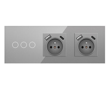 AnjieloSmart Touch sensor French style switch, 228*86mm with socket, crystal glass panel, 16A socket switch