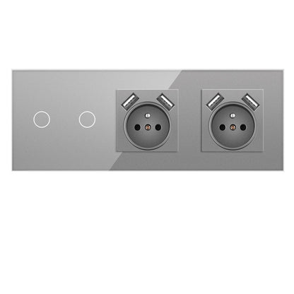 AnjieloSmart Touch sensor French style switch, 228*86mm with socket, crystal glass panel, 16A socket switch