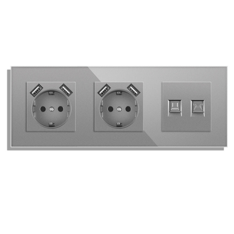 AnjieloSmart Type 82 European standard socket, German style, with USB port, TV/CAT6 internet RJ45 computer connection, and glass frame.