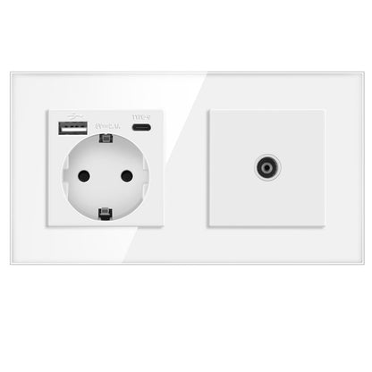 AnjieloSmart European standard 86mm German-style socket + CAT3 TV RJ45 tempered glass wall connector + computer internet