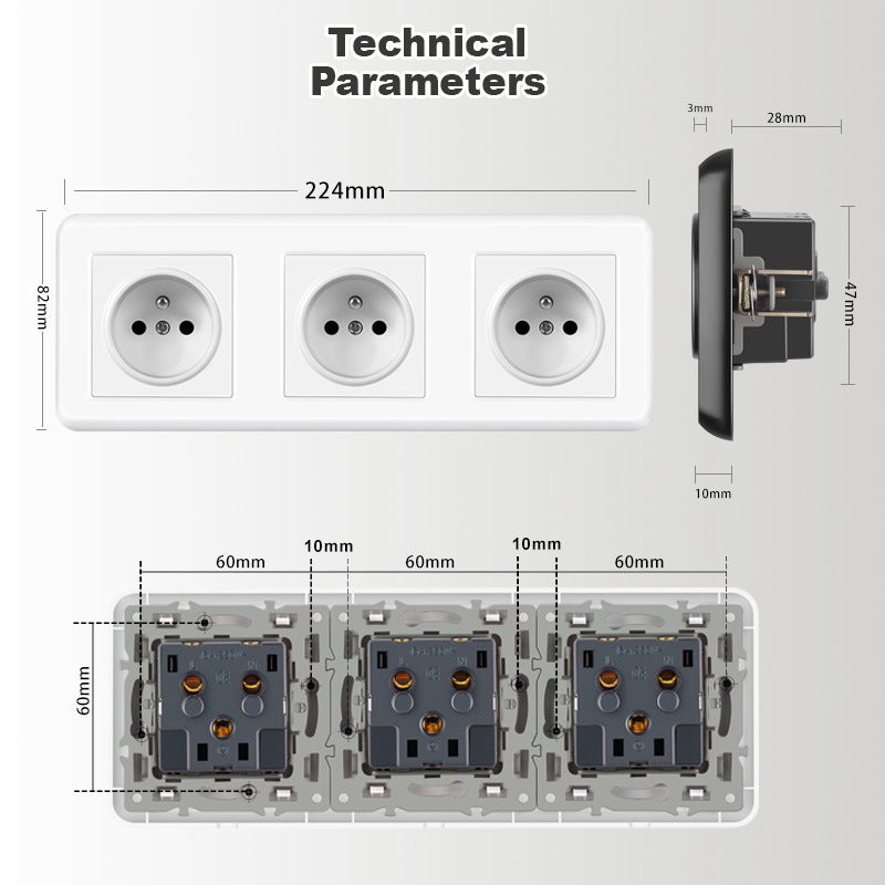 AnjieloSmart 82*82mm European standard socket, 16A PC socket panel