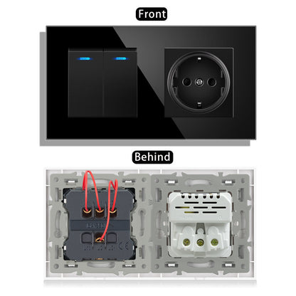 AnjieloSmart 220V 16A wall socket with toggle switch and USB port, 153*86 glass panel with light switch