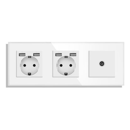 AnjieloSmart Type 82 European standard socket, German style, with USB port, TV/CAT6 internet RJ45 computer connection, and glass frame.