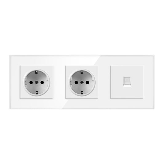 AnjieloSmart TVCAT5 double wall socket with EU plug, TV and internet RJ45 computer connection socket, glass frame