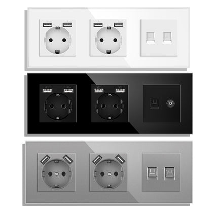 AnjieloSmart Type 82 European standard socket, German style, with USB port, TV/CAT6 internet RJ45 computer connection, and glass frame.