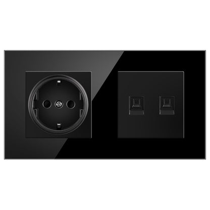 AnjieloSmart European standard 86mm German-style socket + CAT3 TV RJ45 tempered glass wall connector + computer internet